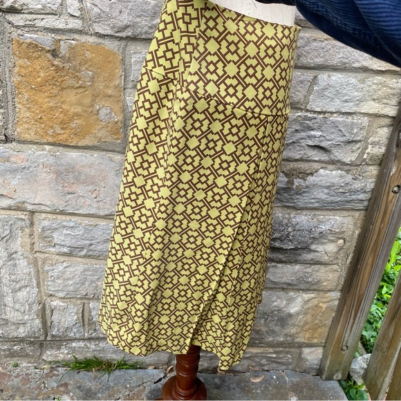 J McLaughlin retro mod geometric pattern green brown skirt 10 - Picture 6 of 15